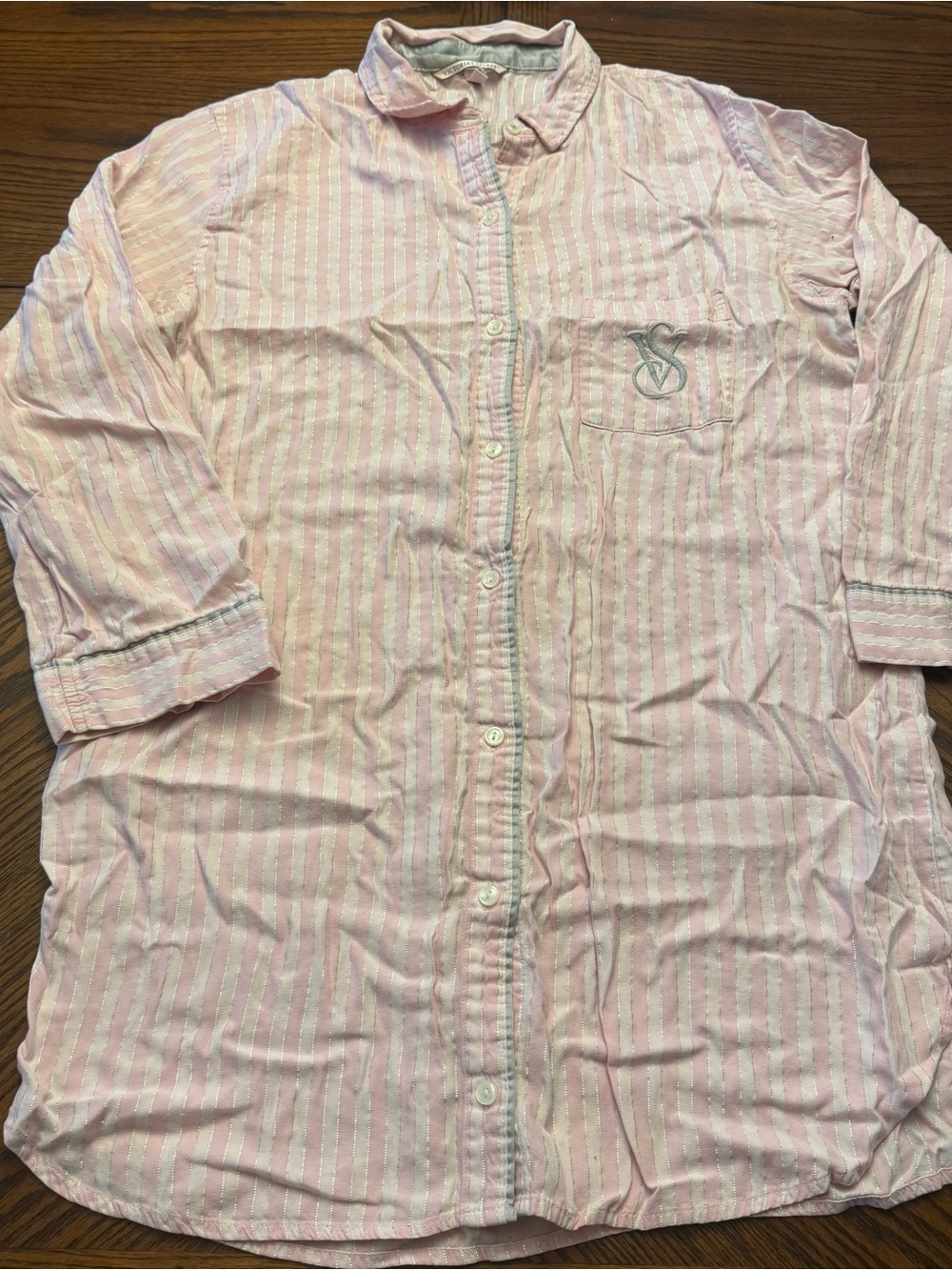 VICTORIA'S SECRET PINK STRIPED LONG SLEEVE Button Shirt WOMEN SLEEPWEAR Medium